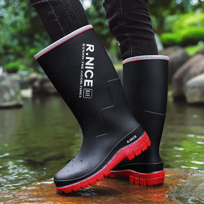 Fishing Boots - メンズアウトドアレインシューズ ハイカットレインブーツ 滑り止め 耐摩耗ソール ポータブル フィッシング