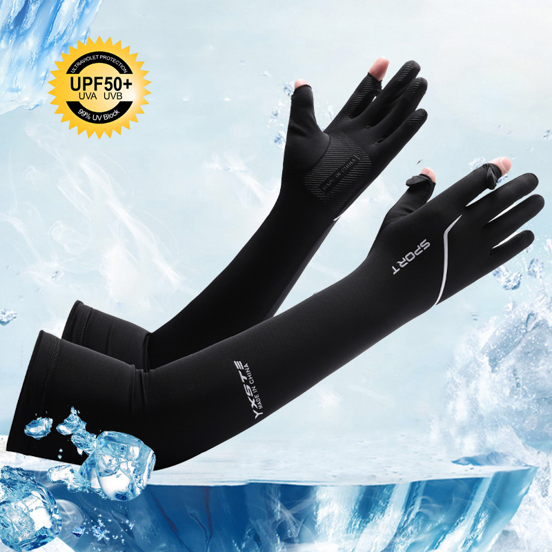 Fishing Gloves - 日焼け止めロングアームスリーブ メンズ 夏用フリップトップグローブ 通気性のある夏用アイスシルク ドライビング サイクリング