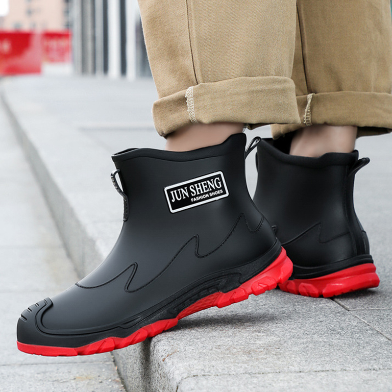 Fishing Socks - 防水クロスボーダーメンズレインシューズ、ファッショナブルなショートソックス、厚手で暖かいゴム製PVCワーク、滑り止め、釣り、キッチン用レインブーツ