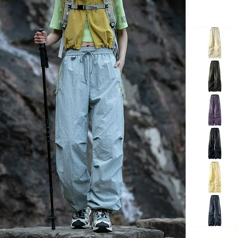 Fishing Pants Waterproof - 女性ハイキングパンツ秋アウトドアスポーツ防水空挺部隊パンツ弾性ウエストキャンプズボン固体サイクリング釣りパンツ