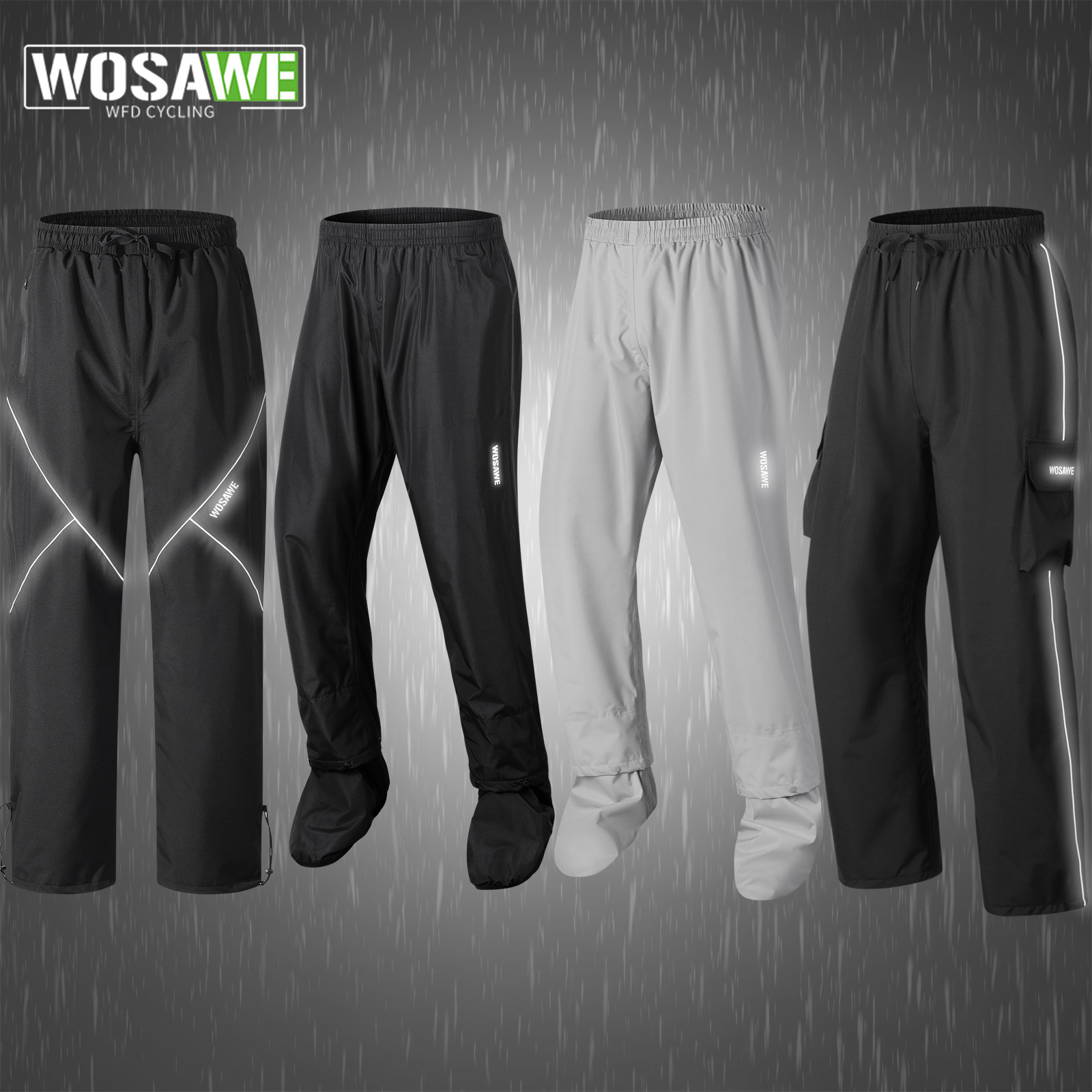 Fishing Pants Waterproof - WOSAWE サイクリングレインパンツ防水反射 MTB バイクレインパンツスポーツ多用途ランニングハイキングキャンプ釣りレインパンツ