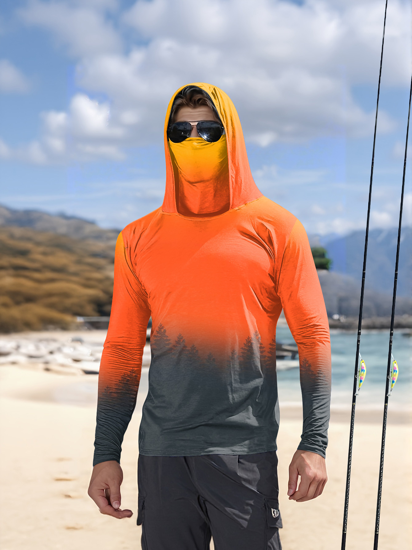 メンズ グラデーションフォレストプリント 日焼け止め フィッ - Fishing Hoodie のレビューと価格