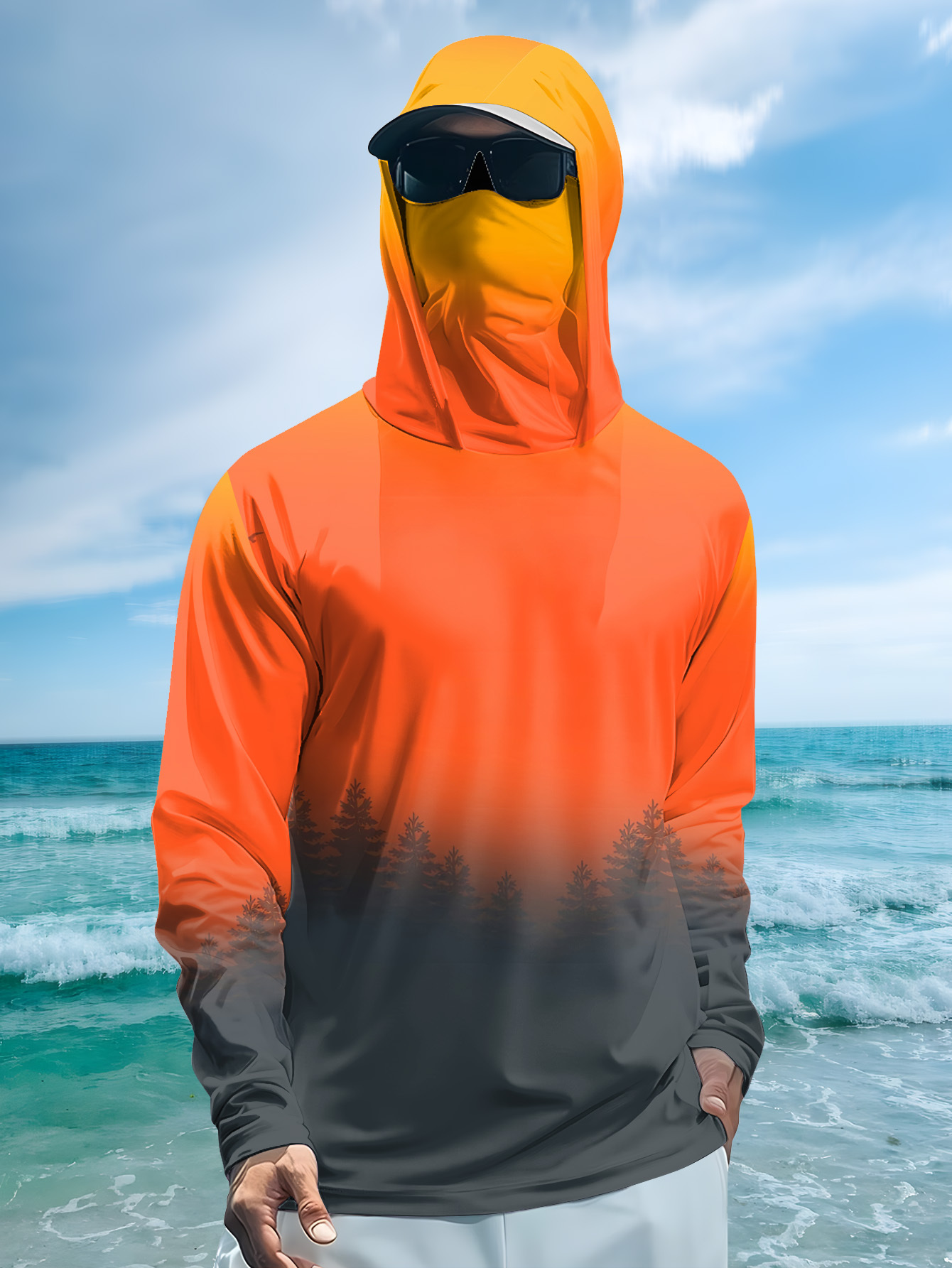 メンズ グラデーションフォレストプリント 日焼け止め フィッ - Fishing Hoodie のレビューと価格